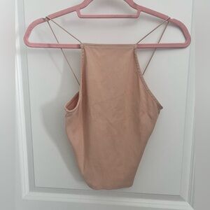 Tan Sleeveless Ribbed Cropped  Tank Top